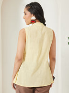 Janasya Yellow A-Line Cotton Top | Grocsy