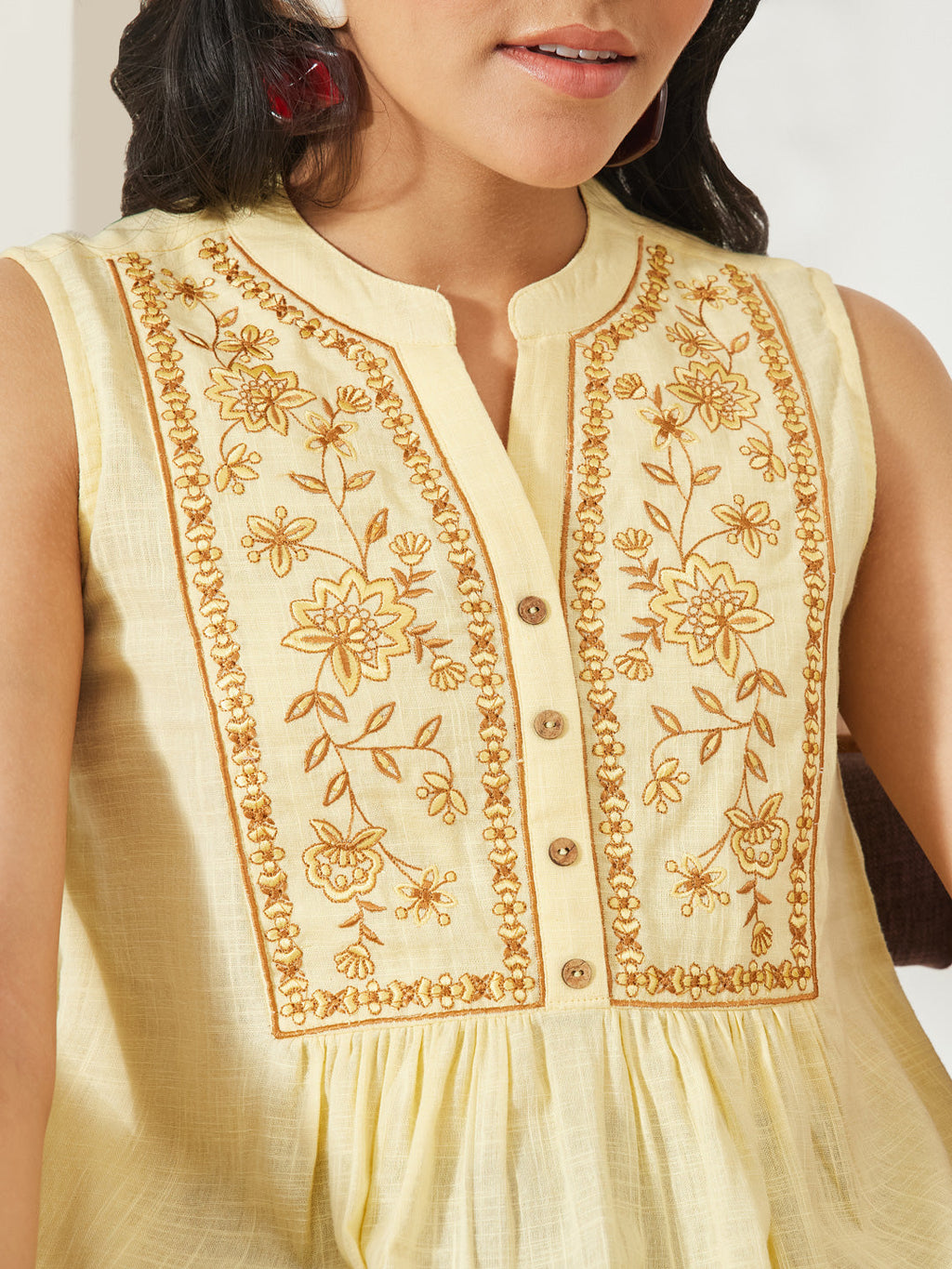 Janasya Yellow A-Line Cotton Top | Grocsy