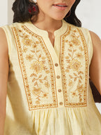 Janasya Yellow A-Line Cotton Top | Grocsy