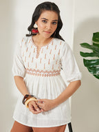 Janasya Off White Peplum Cotton Top | Grocsy