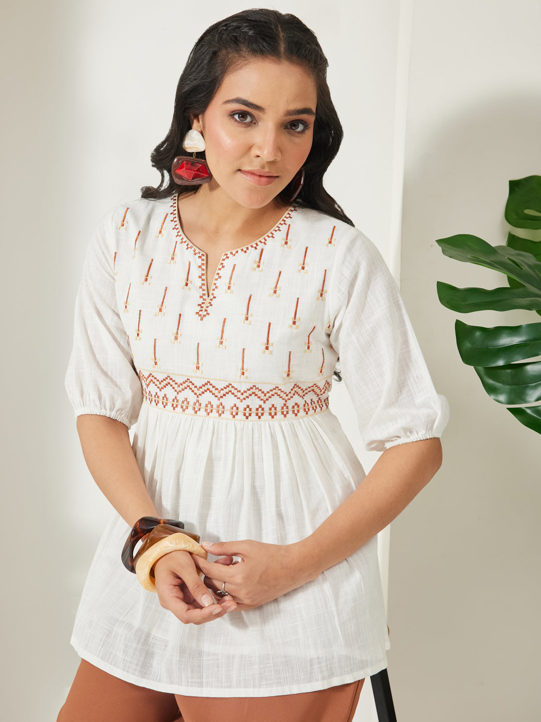 Janasya Off White Peplum Cotton Top | Grocsy
