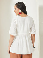 Janasya Off White Peplum Cotton Top | Grocsy
