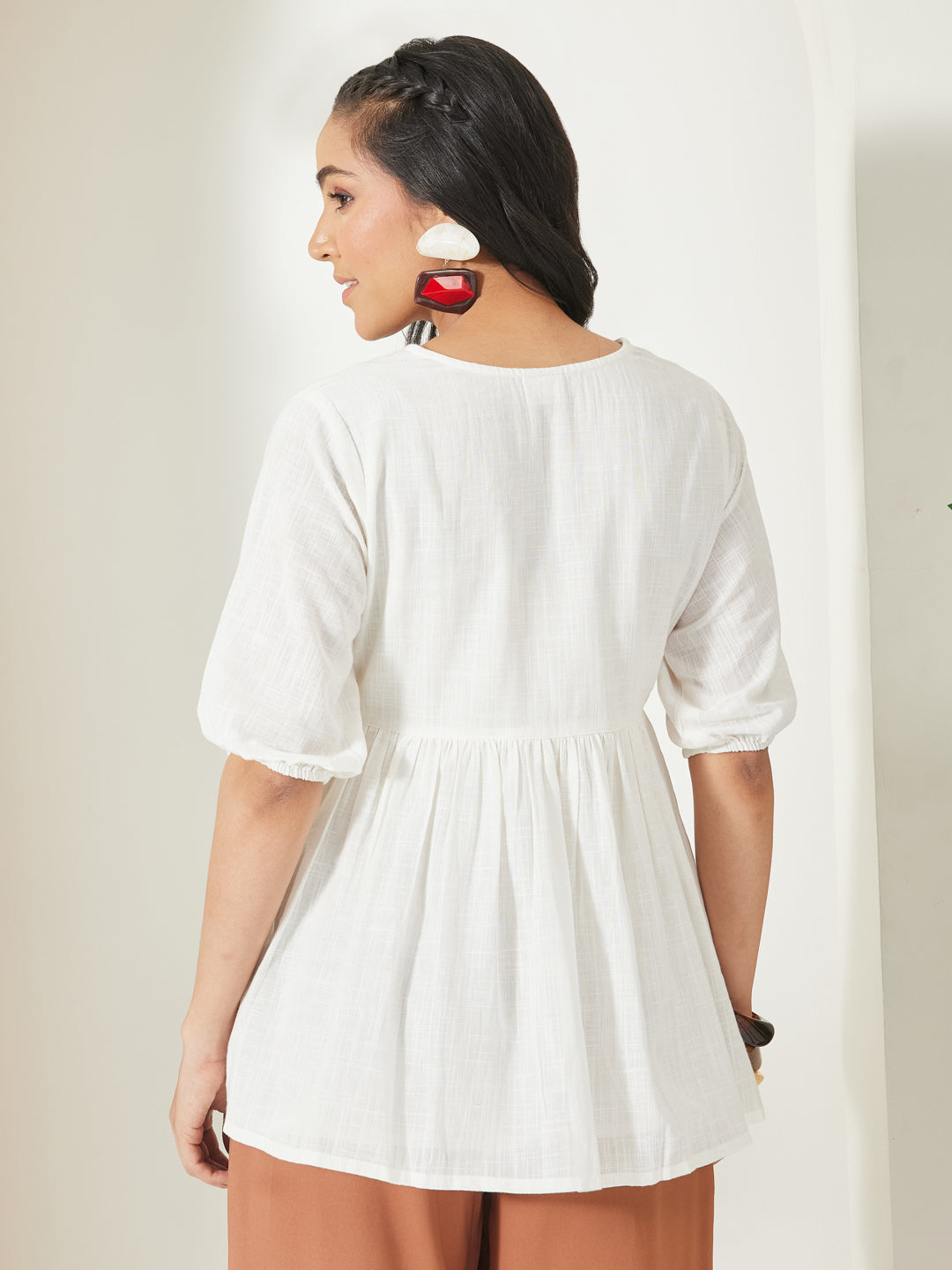 Janasya Off White Peplum Cotton Top | Grocsy