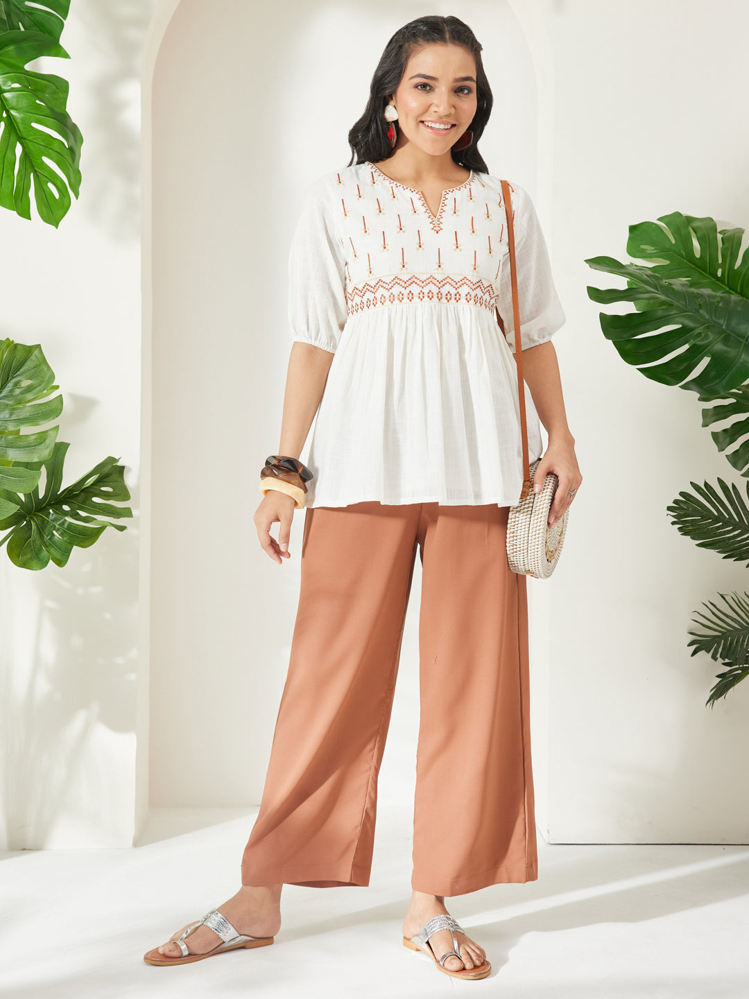 Janasya Off White Peplum Cotton Top | Grocsy