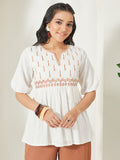 Janasya Off White Peplum Cotton Top | Grocsy
