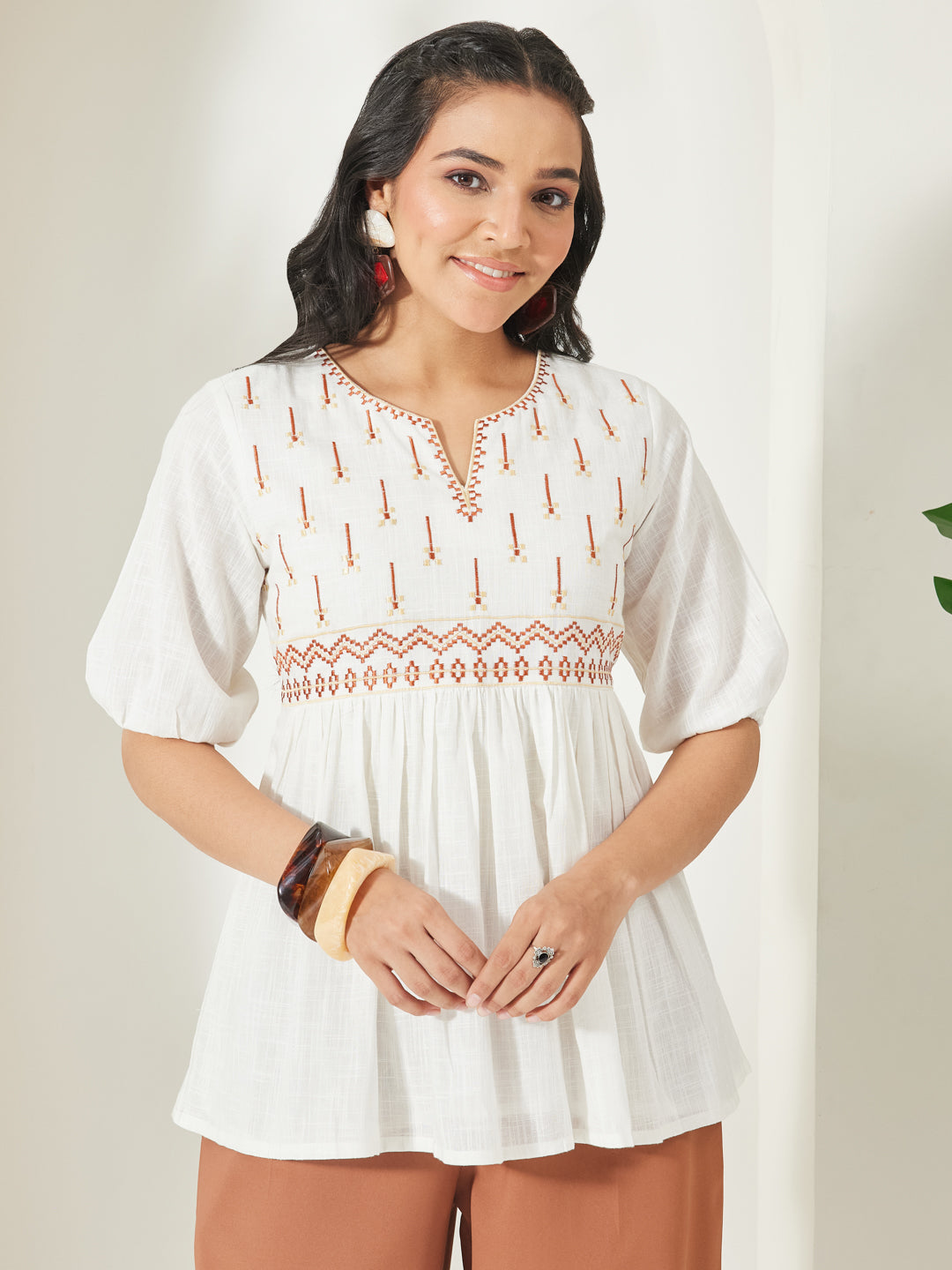 Janasya Off White Peplum Cotton Top | Grocsy