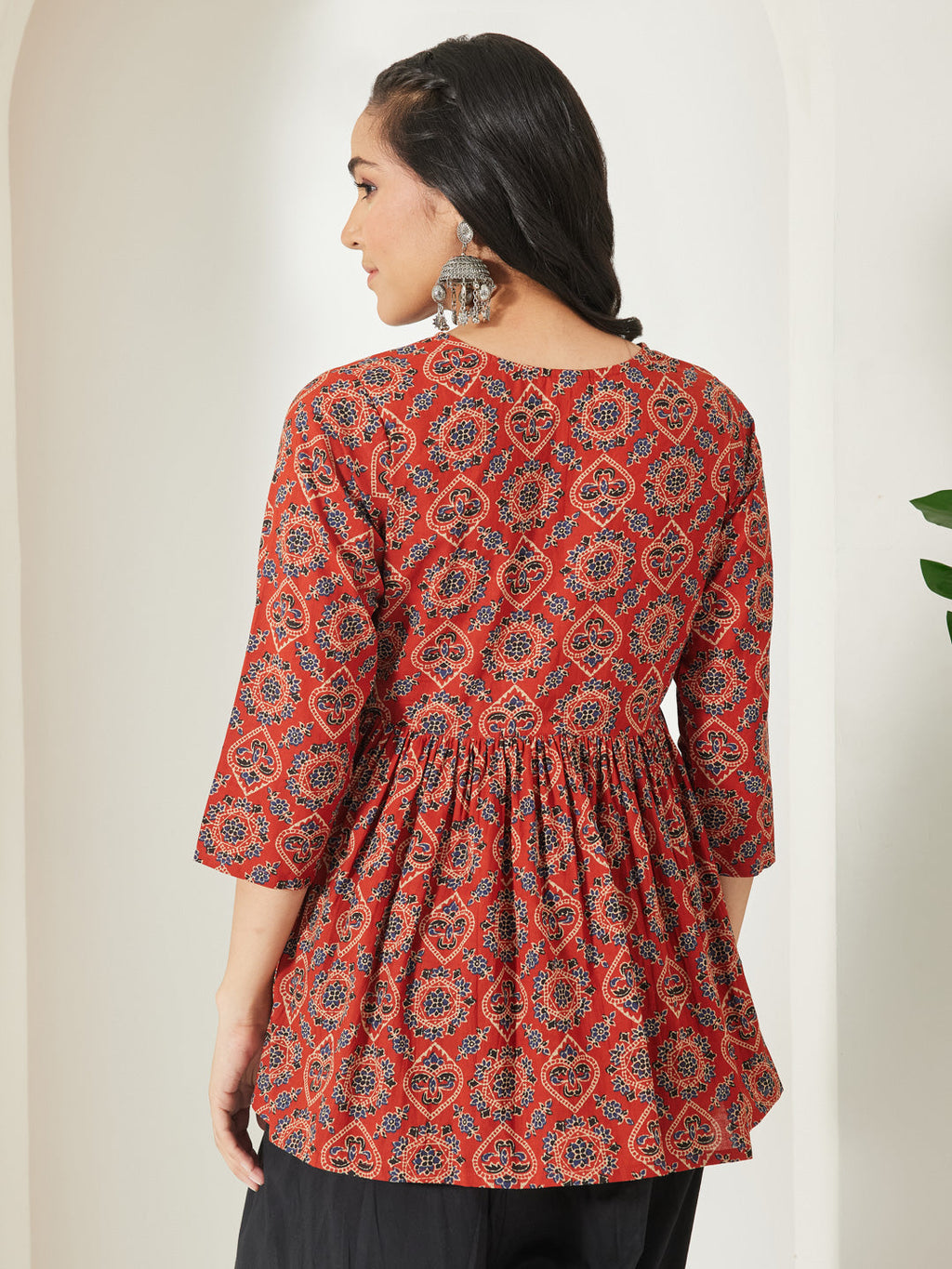 Janasya Rust Peplum Cotton Top | Grocsy