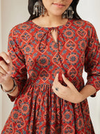 Janasya Rust Peplum Cotton Top | Grocsy