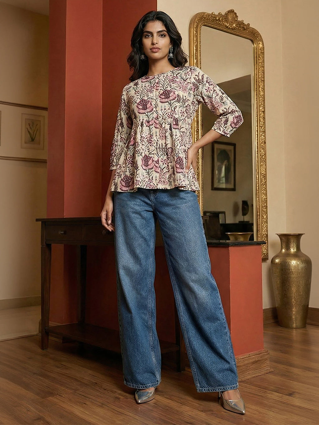 Janasya Off White Gathered Cotton Top | Grocsy