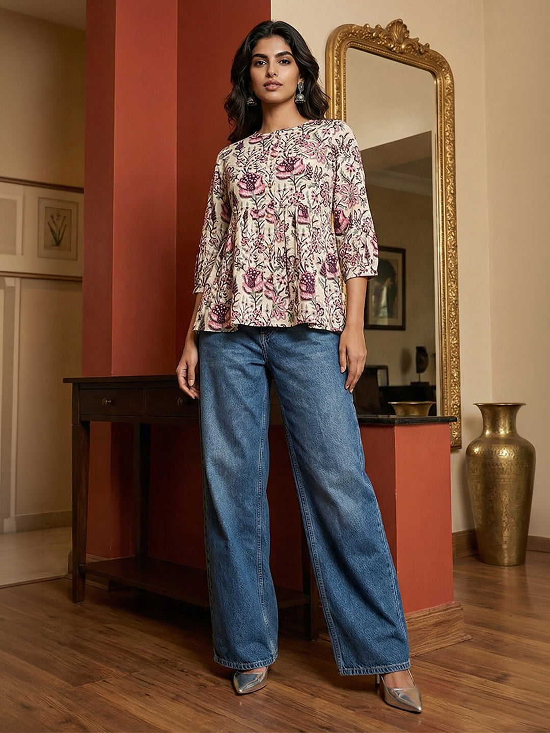 Janasya Off White Gathered Cotton Top | Grocsy