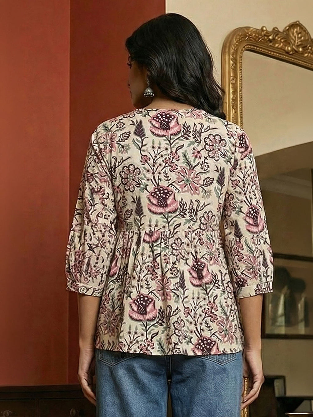 Janasya Off White Gathered Cotton Top | Grocsy
