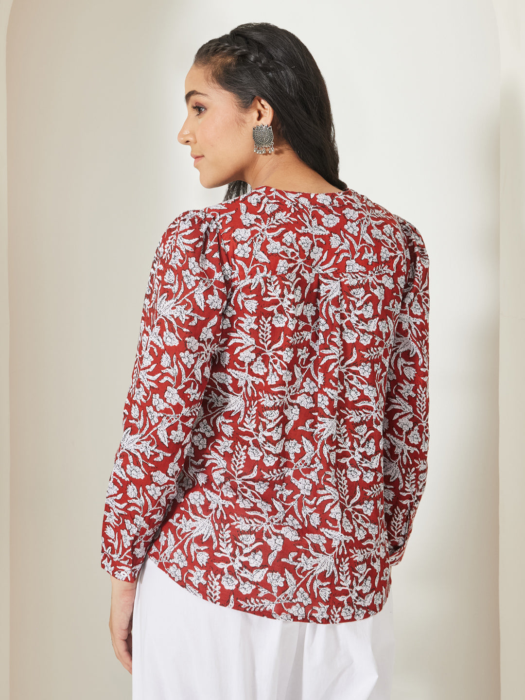 Janasya Rust Shirt Style Cotton Top | Grocsy