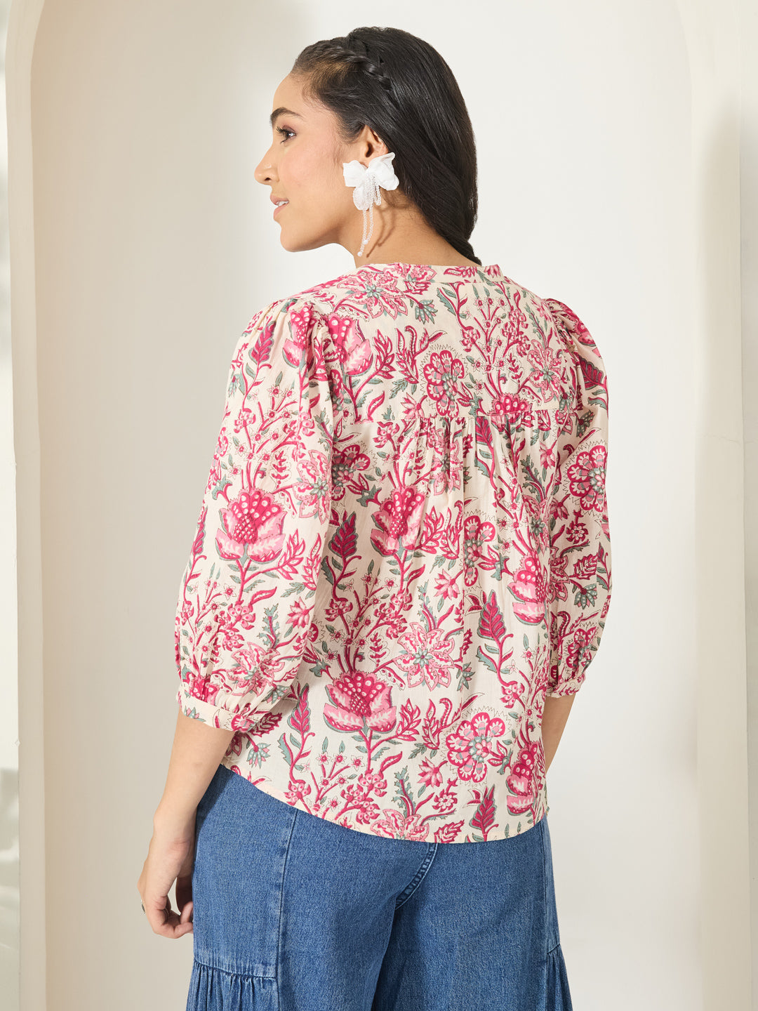 Janasya Cream Shirt Style Cotton Top | Grocsy
