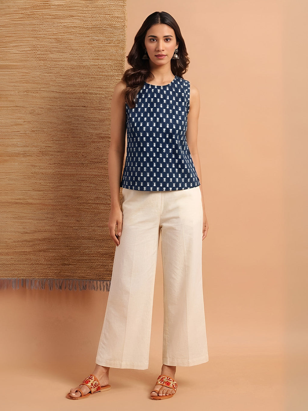 Janasya Indigo Straight Cotton Top | Grocsy