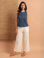 Janasya Indigo Straight Cotton Top | Grocsy