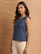 Janasya Indigo Straight Cotton Top | Grocsy