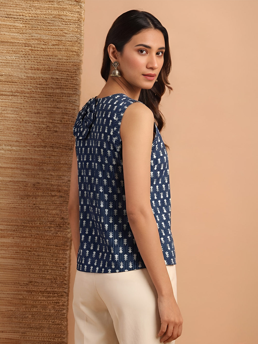 Janasya Indigo Straight Cotton Top | Grocsy
