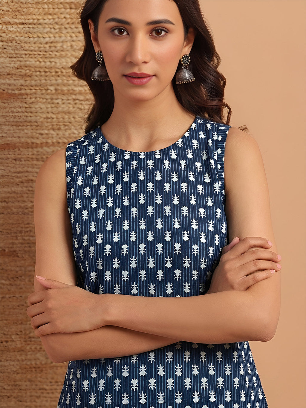 Janasya Indigo Straight Cotton Top | Grocsy