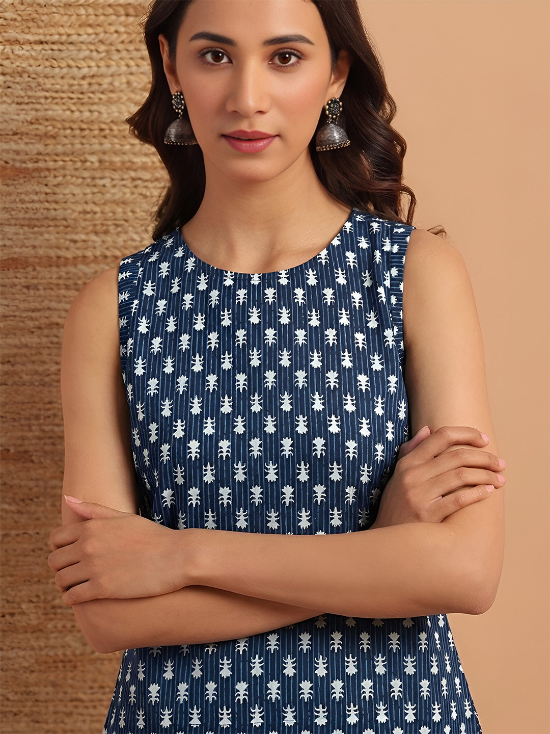 Janasya Indigo Straight Cotton Top | Grocsy
