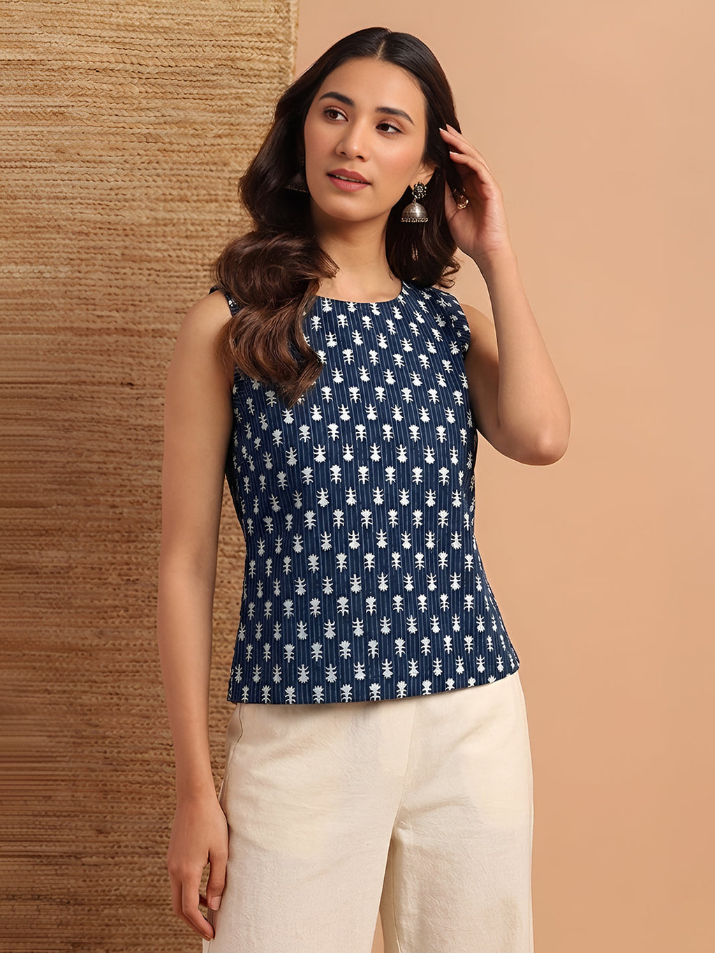 Janasya Indigo Straight Cotton Top | Grocsy
