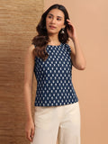 Janasya Indigo Straight Cotton Top | Grocsy