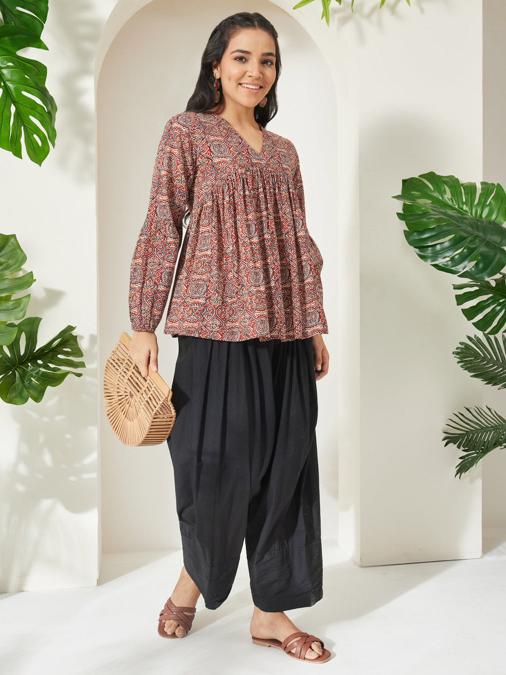 Janasya Red Peplum Cotton Top | Grocsy
