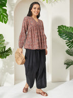 Janasya Red Peplum Cotton Top | Grocsy