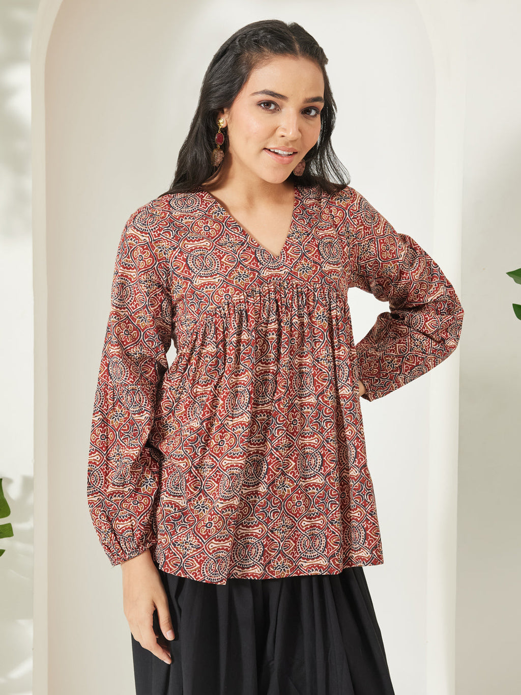 Janasya Red Peplum Cotton Top | Grocsy
