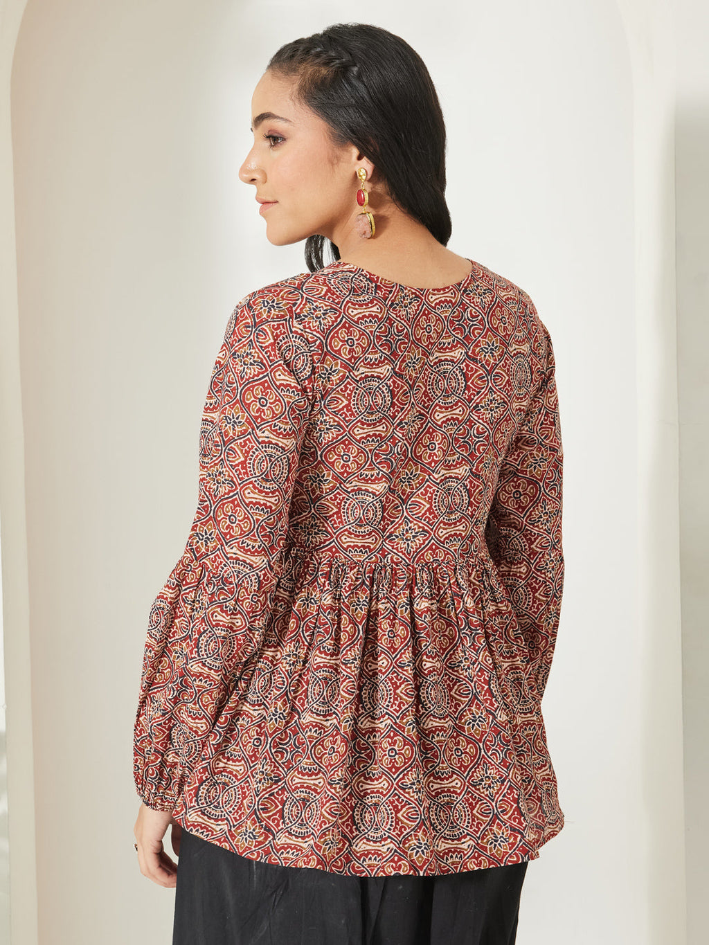 Janasya Red Peplum Cotton Top | Grocsy