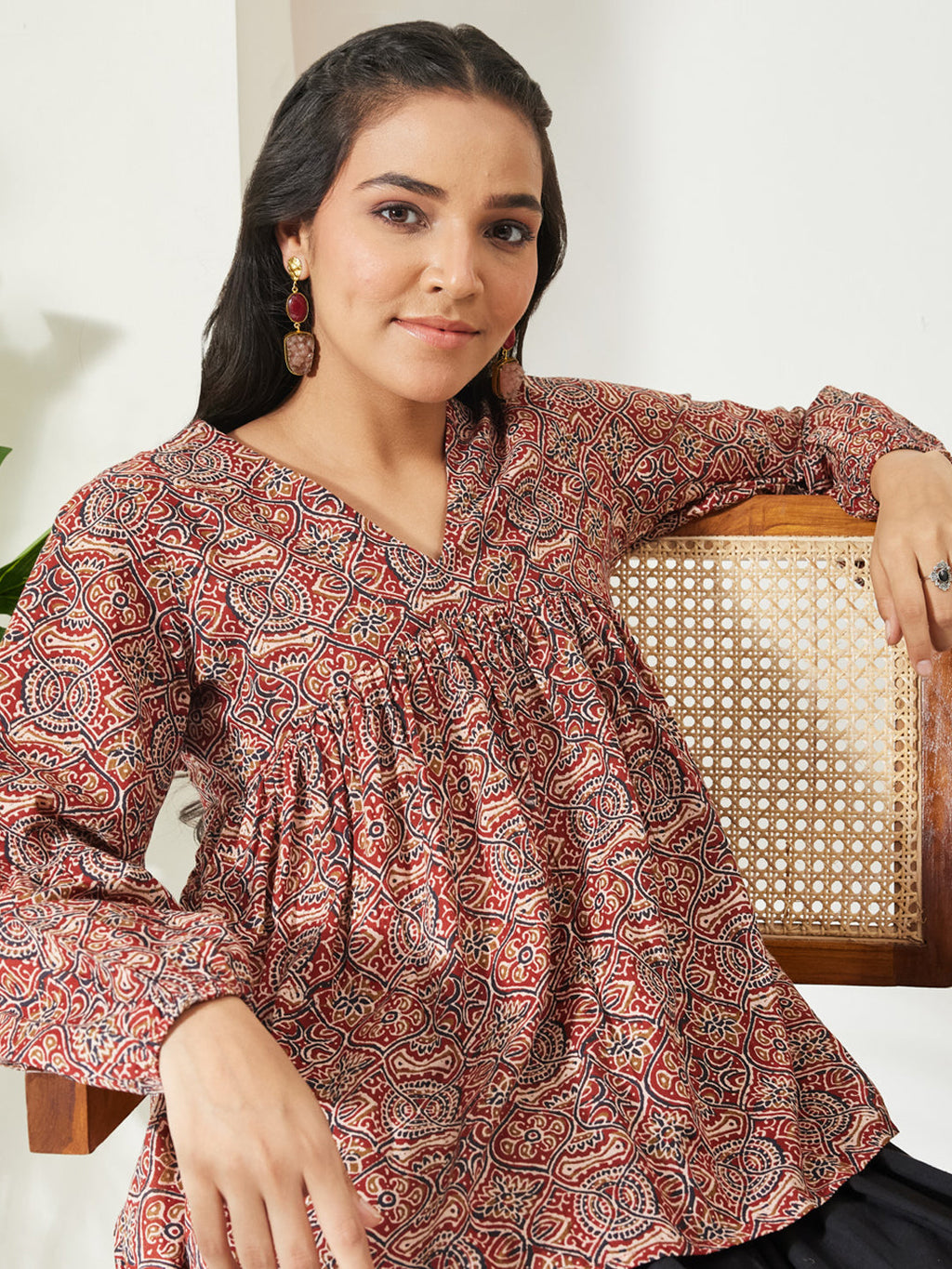 Janasya Red Peplum Cotton Top | Grocsy