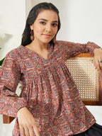 Janasya Red Peplum Cotton Top | Grocsy