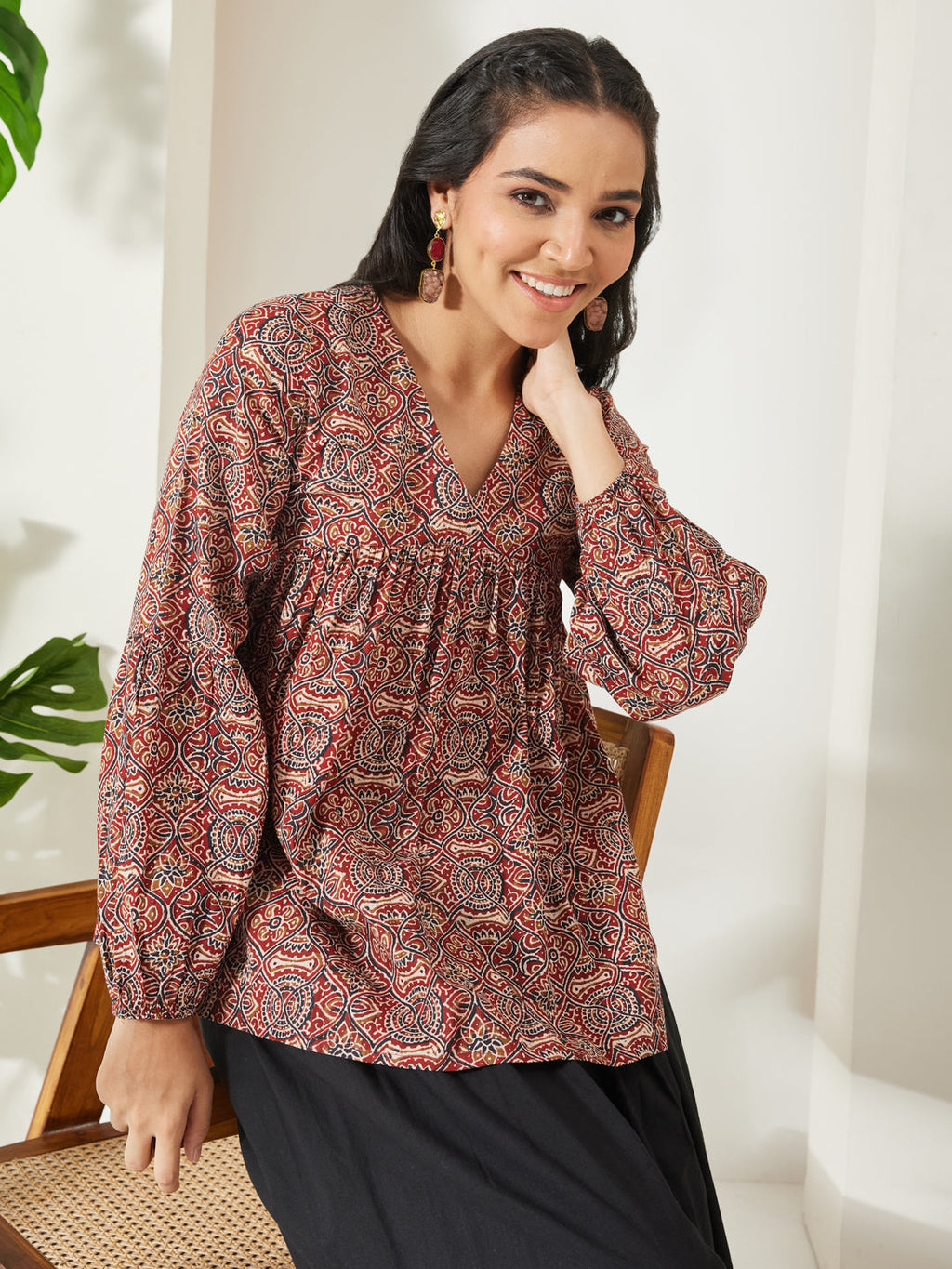 Janasya Red Peplum Cotton Top | Grocsy