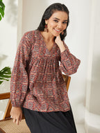 Janasya Red Peplum Cotton Top | Grocsy
