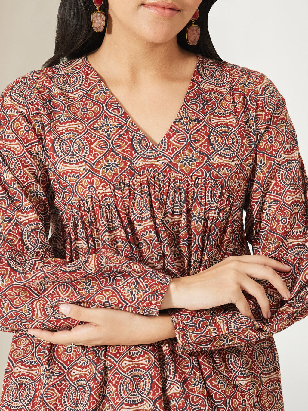 Janasya Red Peplum Cotton Top | Grocsy