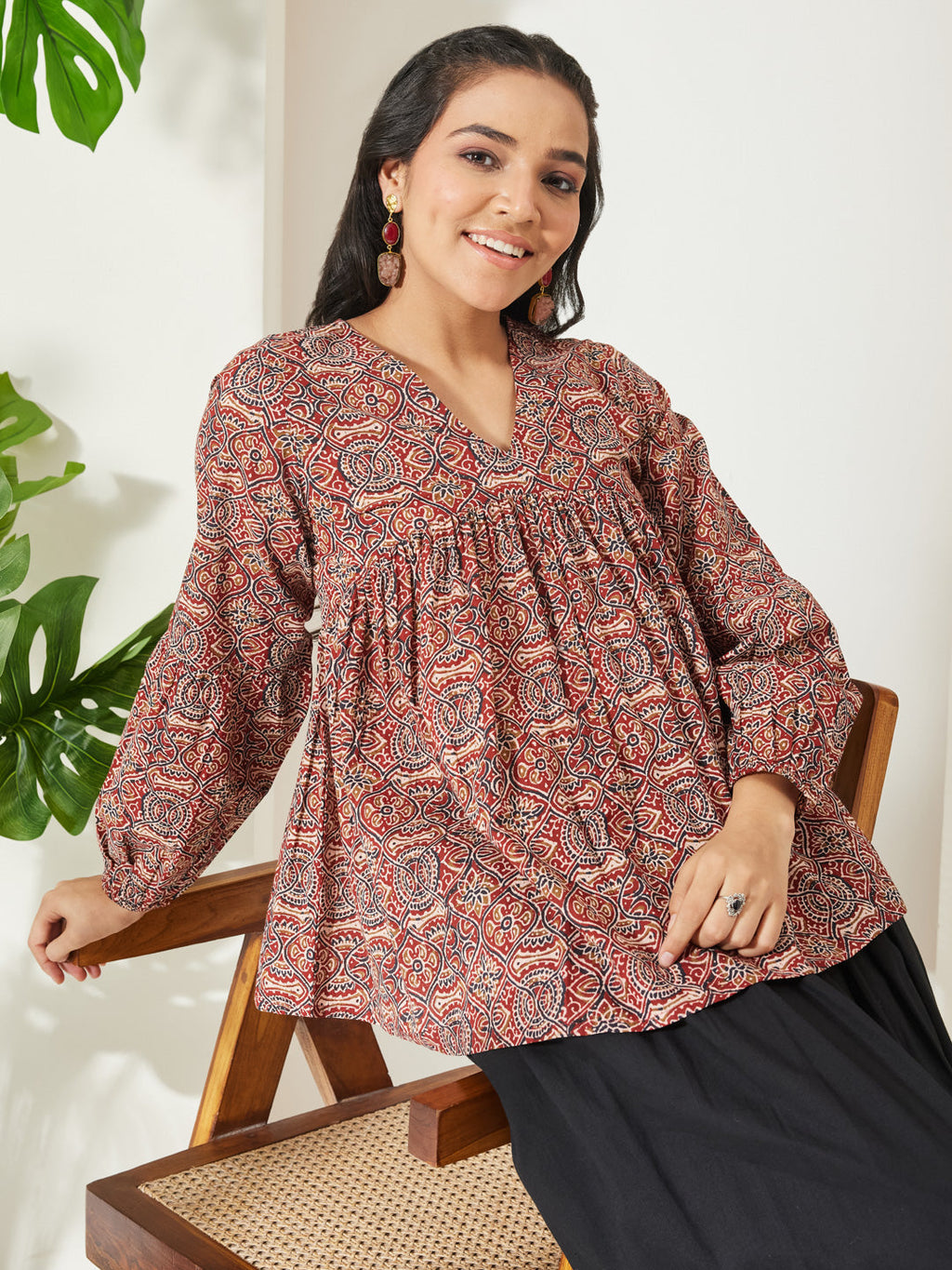 Janasya Red Peplum Cotton Top | Grocsy