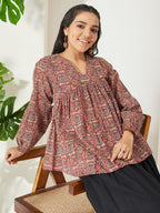 Janasya Red Peplum Cotton Top | Grocsy