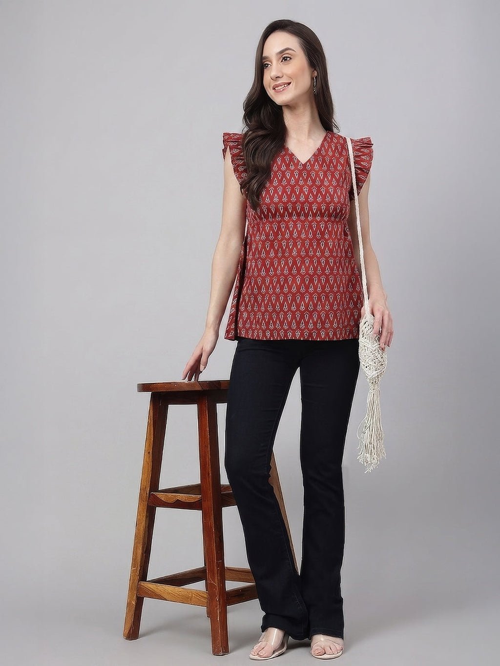Janasya Maroon Peplum Cotton Top | Grocsy