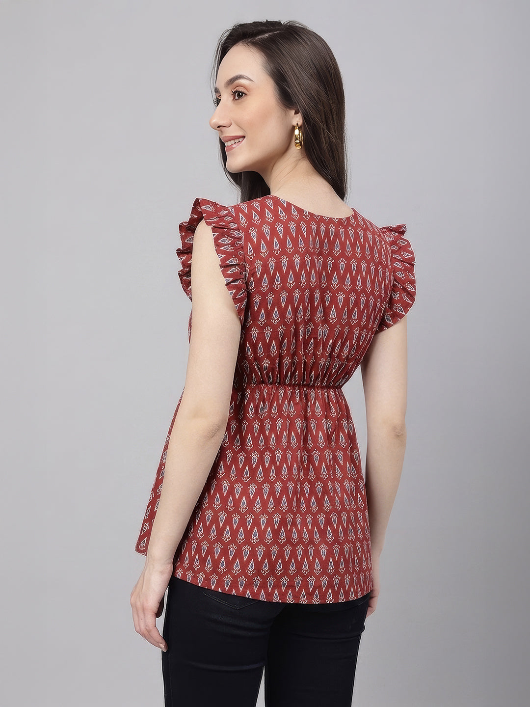 Janasya Maroon Peplum Cotton Top | Grocsy