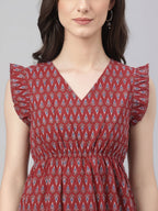 Janasya Maroon Peplum Cotton Top | Grocsy