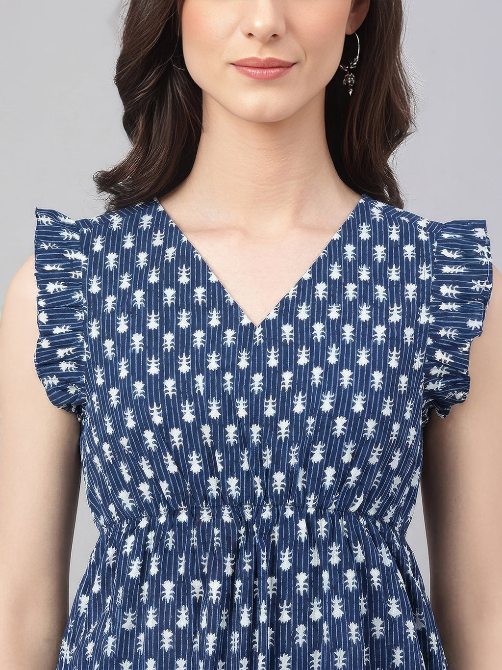 Janasya Indigo Fit & Flare Cotton Top | Grocsy