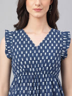 Janasya Indigo Fit & Flare Cotton Top | Grocsy