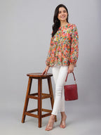 Janasya Multi A-Line Dobby Georgette Top | Grocsy