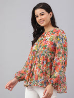 Janasya Multi A-Line Dobby Georgette Top | Grocsy
