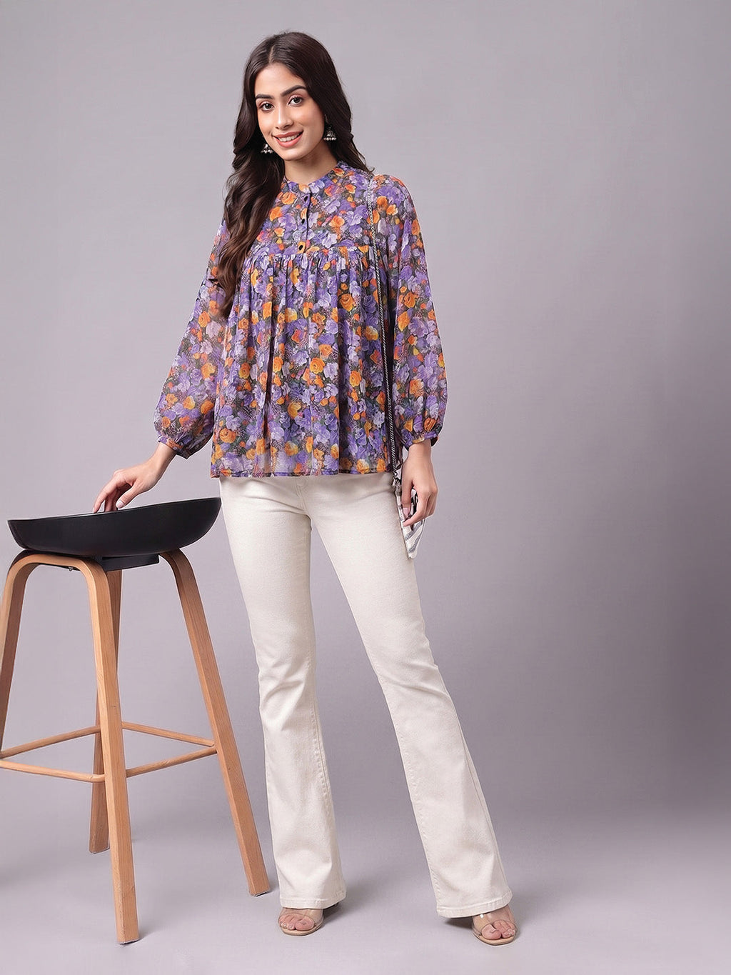 Janasya Multi Gathered Georgette Top | Grocsy