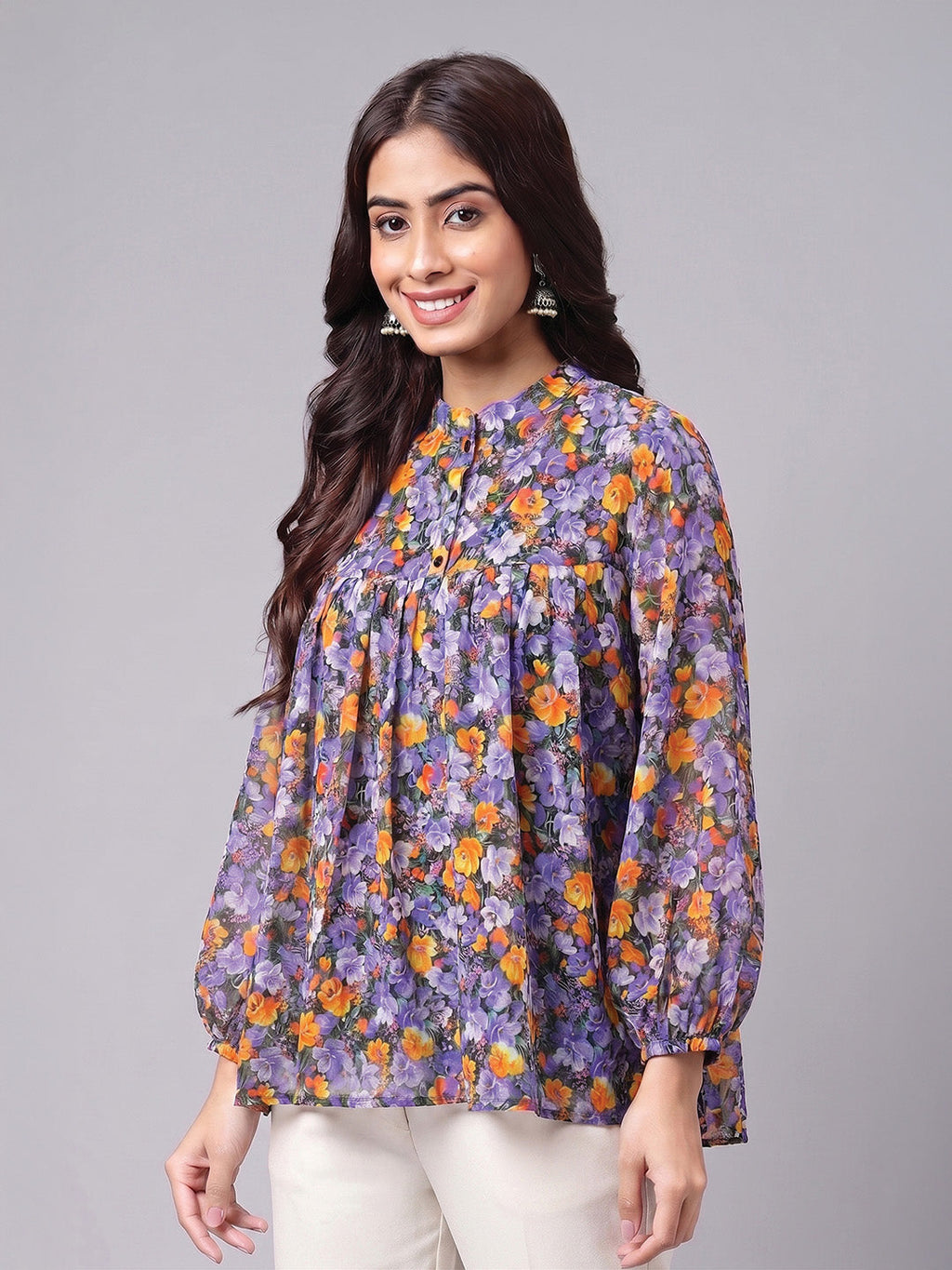 Janasya Multi Gathered Georgette Top | Grocsy