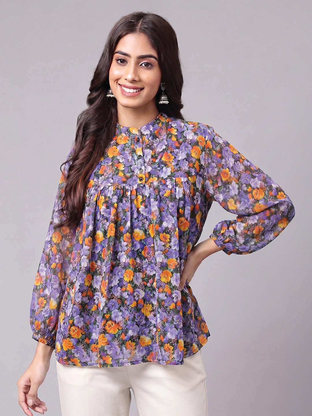Janasya Multi Gathered Georgette Top | Grocsy