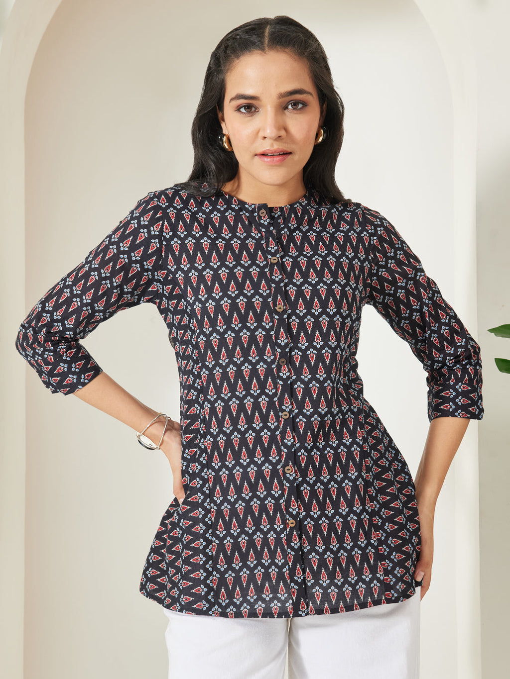 Janasya Black A-Line Cotton Top | Grocsy