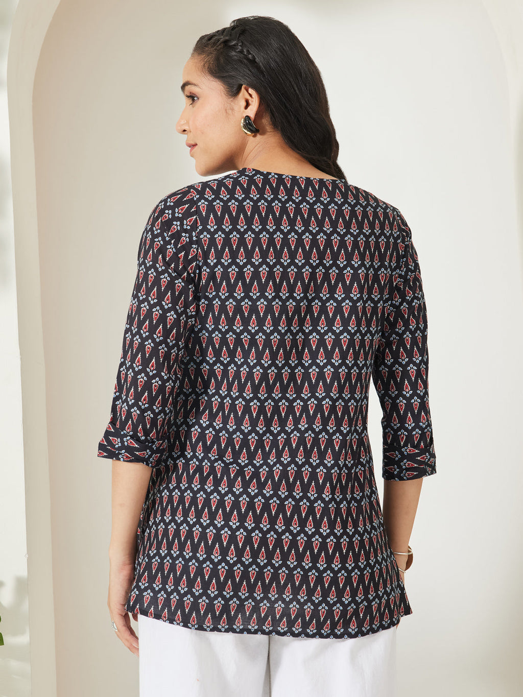 Janasya Black A-Line Cotton Top | Grocsy