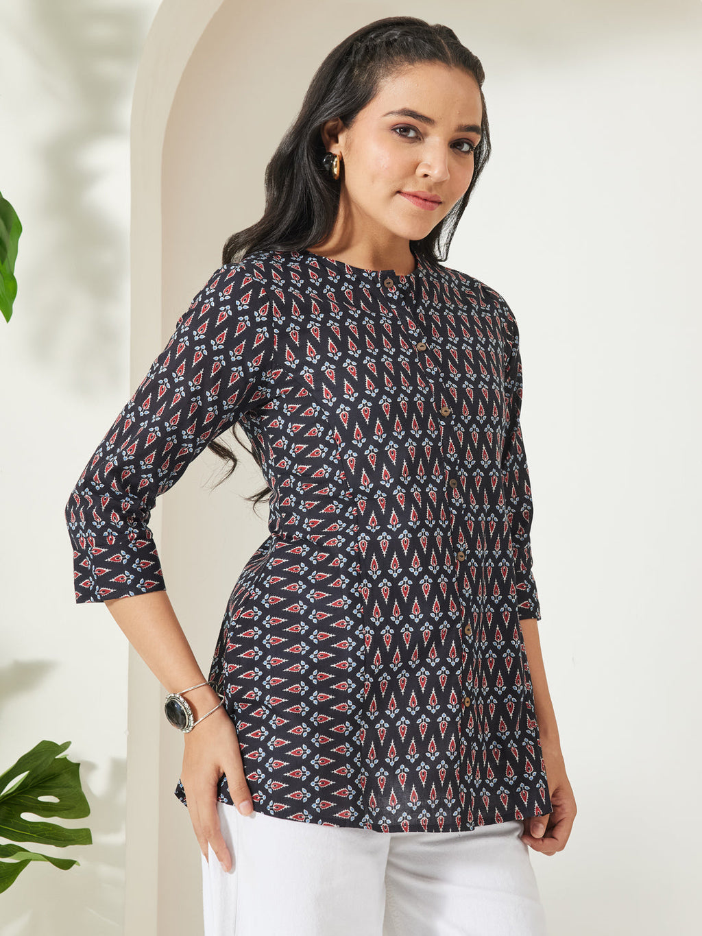 Janasya Black A-Line Cotton Top | Grocsy