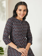 Janasya Black A-Line Cotton Top | Grocsy